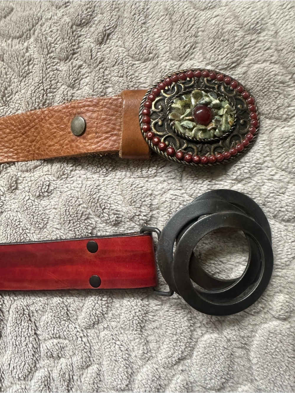 Two gorgeous tan & red vintage belts that look new.